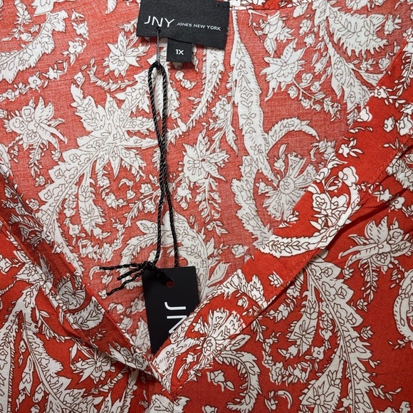 Jones New York orange and white floral print 1X - Picture 2 of 7